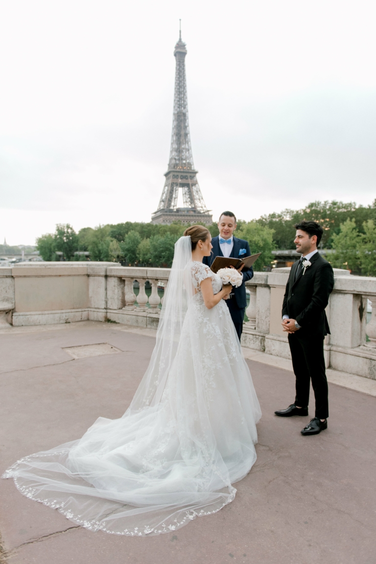 Bespoke elopement ceremony taking place in Paris, by the Paris Officiant