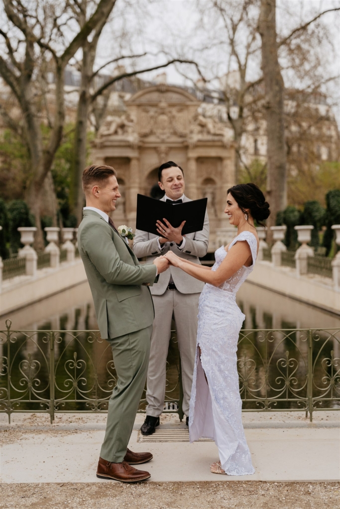 paris elopement couple at the luxembourg garden with their paris officiant officiating a bespoke ceremony