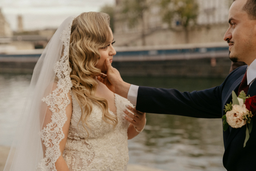 paris notre dame wedding couple getting emotional thanks to their paris officiant celebrating a bespoke ceremony